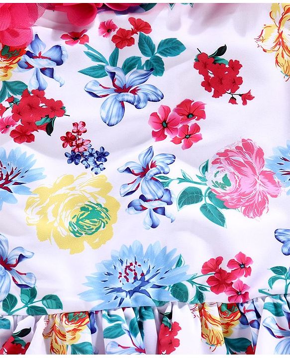 Babyhug Sleeveless V Cut Swim Suit Floral Print - White Pink