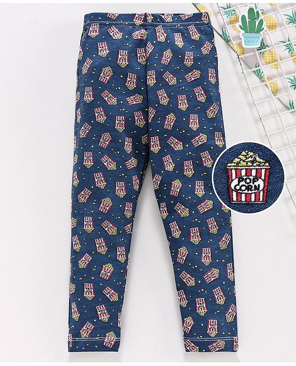 Babyhug Full Length Leggings Popcorn Print - Blue