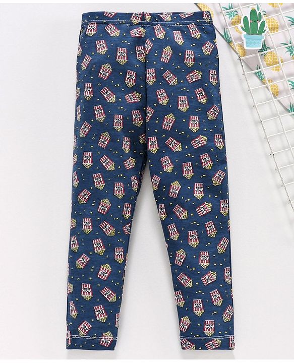 Babyhug Full Length Leggings Popcorn Print - Blue