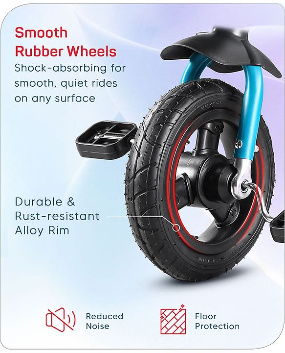 Babyhug Cruise Plug N Play 2 in1 Multifunctional Kids Trike with Adjustable Parent Handle|Rubber Wheels with Brakes|Safety Harness|Storage Basket for Boys & Girls Ages 18 Months-4 Years-Blue