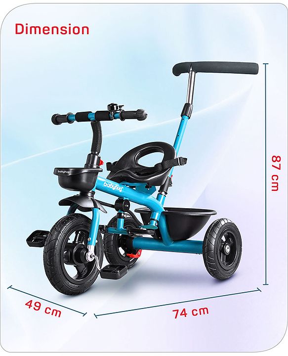 Babyhug Cruise Plug N Play 2 in1 Multifunctional Kids Trike with Adjustable Parent Handle|Rubber Wheels with Brakes|Safety Harness|Storage Basket for Boys & Girls Ages 18 Months-4 Years-Blue