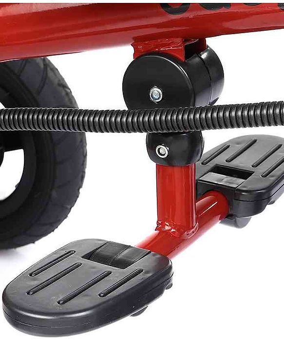 Babyhug Cruise Plug & Play Trike with Mild Steel Frame & Parental Handle Front & Rear Storage Basket with 3 Rubber Wheels with Foldable Foot Rest & Bell  - Red