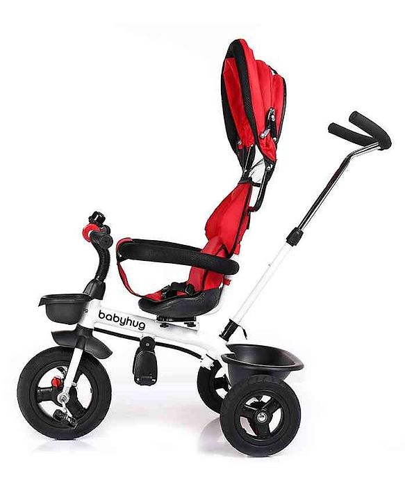 Babyhug Hermes Glider Plug & Play Trike with 360° Rotatable Seat & Parental Handle with Canopy Rubber Wheels & Storage Baskets with Bell - White Red