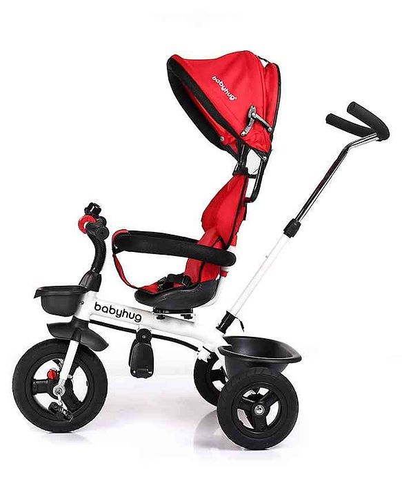 Babyhug Hermes Glider Plug & Play Trike with 360° Rotatable Seat & Parental Handle with Canopy Rubber Wheels & Storage Baskets with Bell - White Red