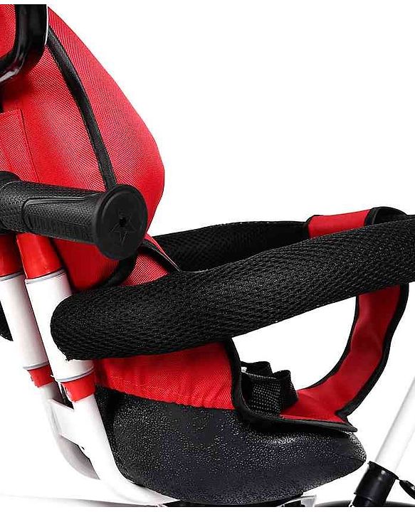 Babyhug Hermes Glider Plug & Play Trike with 360° Rotatable Seat & Parental Handle with Canopy Rubber Wheels & Storage Baskets with Bell - White Red