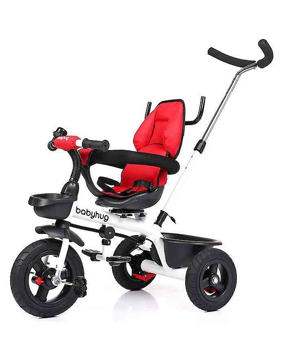 Babyhug Hermes Glider Plug & Play Trike with 360° Rotatable Seat & Parental Handle with Canopy Rubber Wheels & Storage Baskets with Bell - White Red