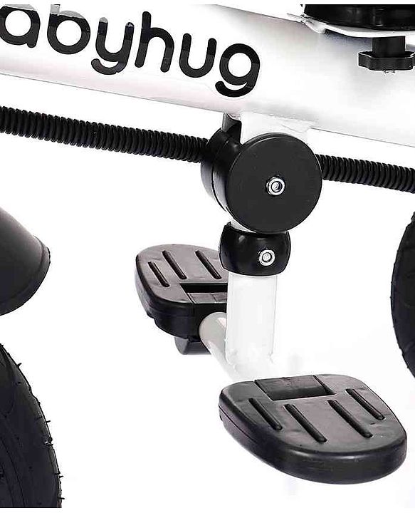 Babyhug Hermes Glider Plug & Play Trike with 360° Rotatable Seat & Parental Handle with Canopy Rubber Wheels & Storage Baskets with Bell - White Red