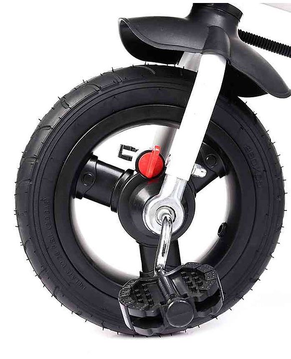 Babyhug Hermes Glider Plug & Play Trike with 360° Rotatable Seat & Parental Handle with Canopy Rubber Wheels & Storage Baskets with Bell - White Red