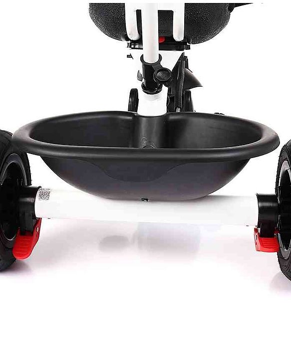 Babyhug Hermes Glider Plug & Play Trike with 360° Rotatable Seat & Parental Handle with Canopy Rubber Wheels & Storage Baskets with Bell - White Red