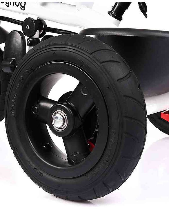 Babyhug Hermes Glider Plug & Play Trike with 360° Rotatable Seat & Parental Handle with Canopy Rubber Wheels & Storage Baskets with Bell - White Red