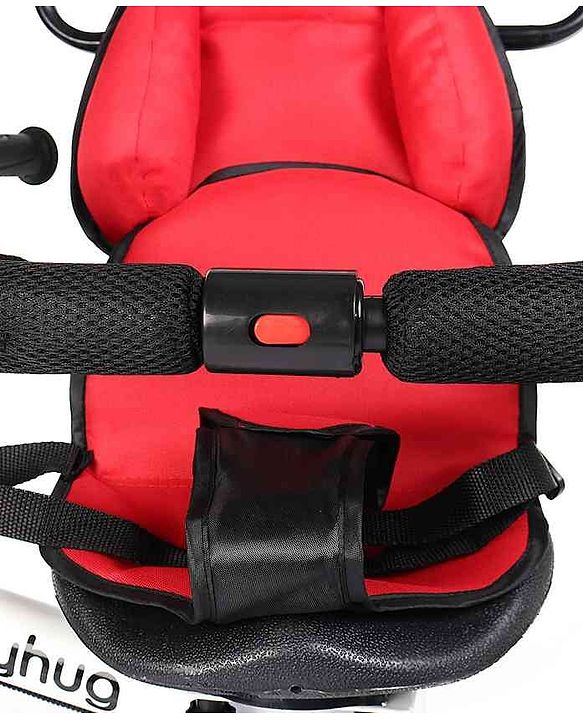 Babyhug Hermes Glider Plug & Play Trike with 360° Rotatable Seat & Parental Handle with Canopy Rubber Wheels & Storage Baskets with Bell - White Red