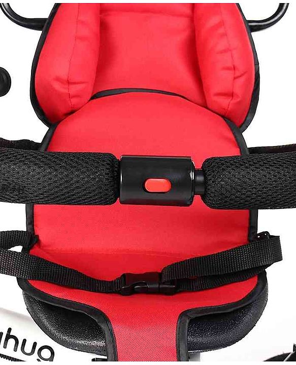 Babyhug Hermes Glider Plug & Play Trike with 360° Rotatable Seat & Parental Handle with Canopy Rubber Wheels & Storage Baskets with Bell - White Red