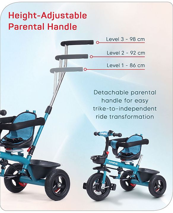 Babyhug Hermes Glider 5 in1 Multifunctional Kids Plug & Play Trike|360° Rotatable Seat|Rubber Wheels with Brakes|Parental Handle with Canopy |Safety Harness|Storage Basket for Boys & Girls-Red