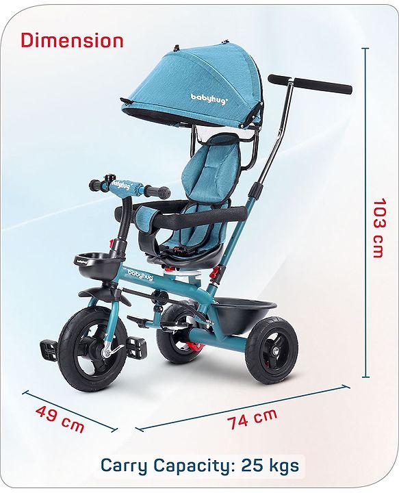 Babyhug Hermes Glider 5 in1 Multifunctional Kids Plug & Play Trike|360° Rotatable Seat|Rubber Wheels with Brakes|Parental Handle with Canopy |Safety Harness|Storage Basket for Boys & Girls-Red