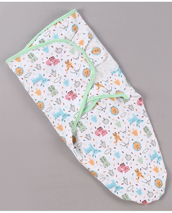 Babyhug Cotton Swaddle Wrapper Animal Print - Green