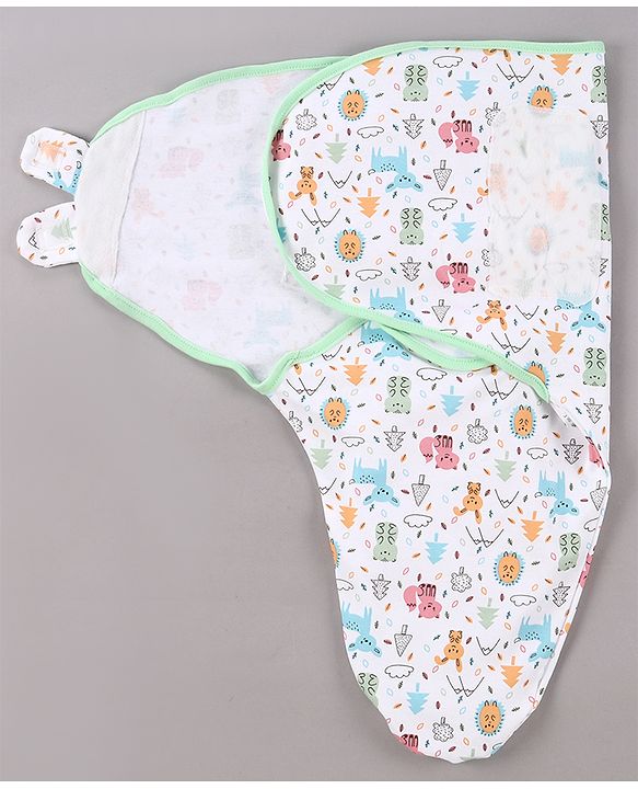 Babyhug Cotton Swaddle Wrapper Animal Print - Green