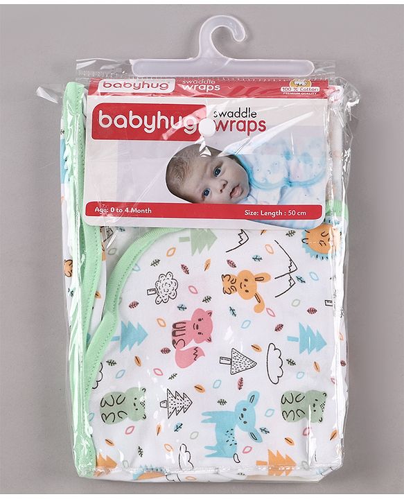 Babyhug Cotton Swaddle Wrapper Animal Print - Green