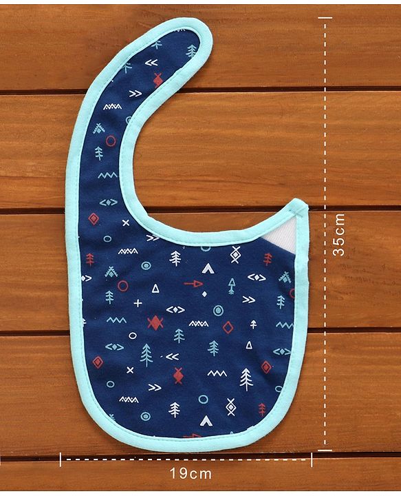 Babyhug Cotton Bibs Bear Embroidery Set of 3 - Blue & White