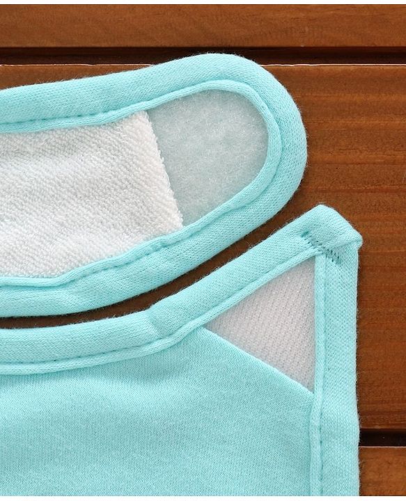 Babyhug Cotton Bibs Bear Embroidery Set of 3 - Blue & White