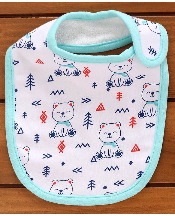 Babyhug Cotton Bibs Bear Embroidery Set of 3 - Blue & White
