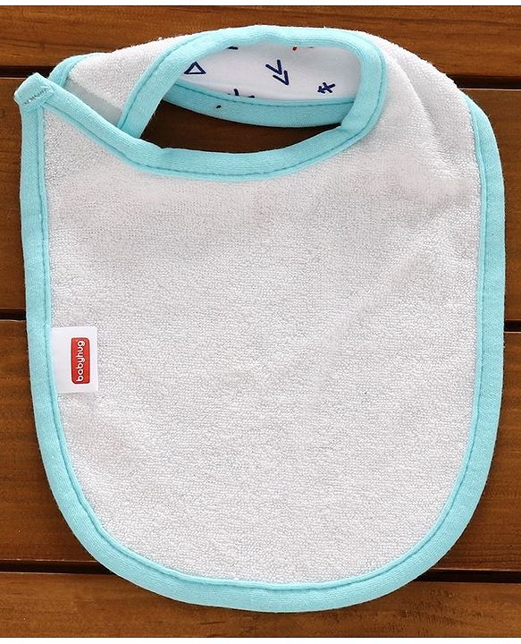 Babyhug Cotton Bibs Bear Embroidery Set of 3 - Blue & White