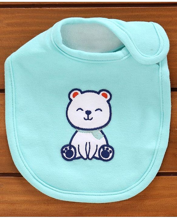 Babyhug Cotton Bibs Bear Embroidery Set of 3 - Blue & White