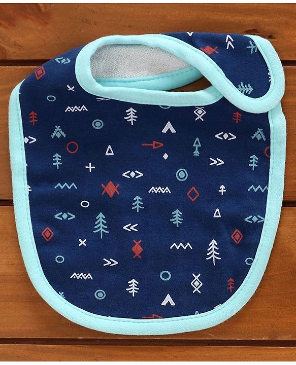 Babyhug Cotton Bibs Bear Embroidery Set of 3 - Blue & White