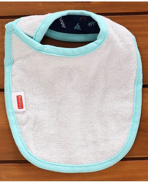 Babyhug Cotton Bibs Bear Embroidery Set of 3 - Blue & White