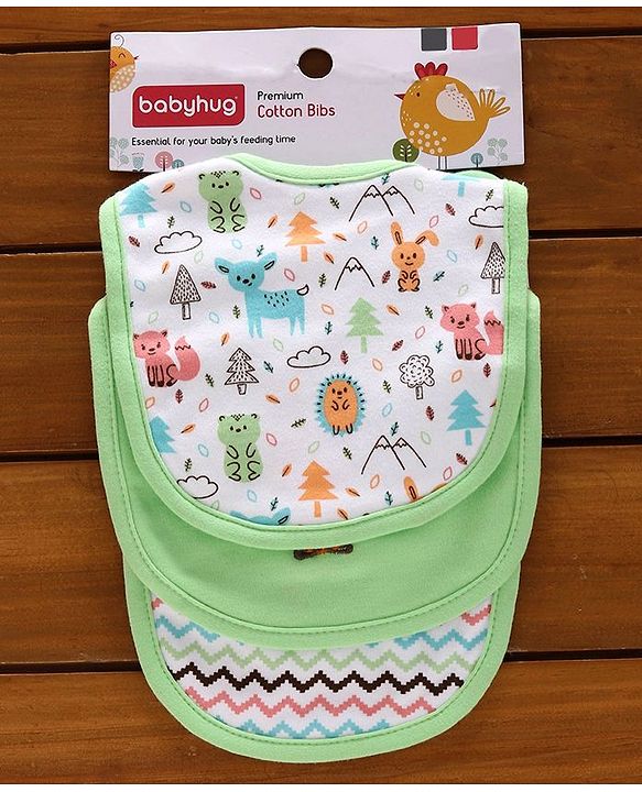 Babyhug Cotton Bibs Animal Embroidery Set of 3 - Green & White