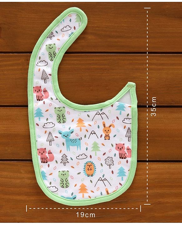Babyhug Cotton Bibs Animal Embroidery Set of 3 - Green & White