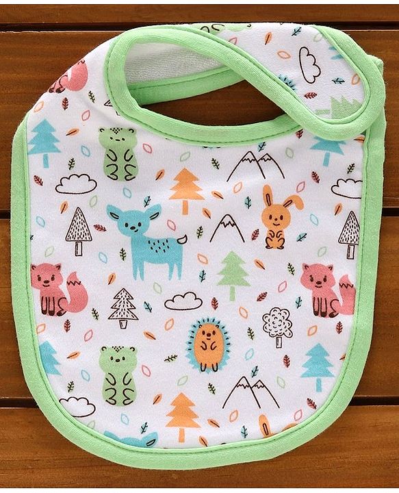 Babyhug Cotton Bibs Animal Embroidery Set of 3 - Green & White