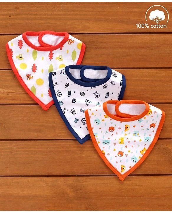 Babyhug Cotton Bibs Triangle Print Set of 3 - White