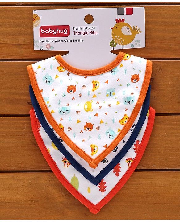 Babyhug Cotton Bibs Triangle Print Set of 3 - White