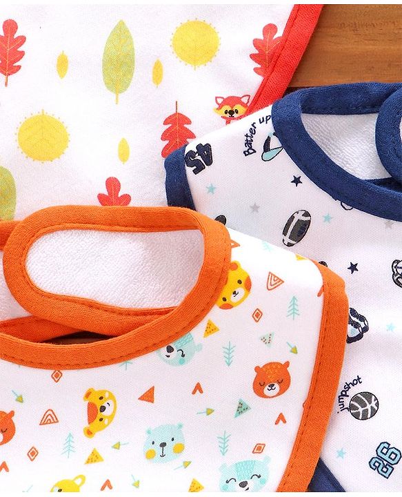 Babyhug Cotton Bibs Triangle Print Set of 3 - White