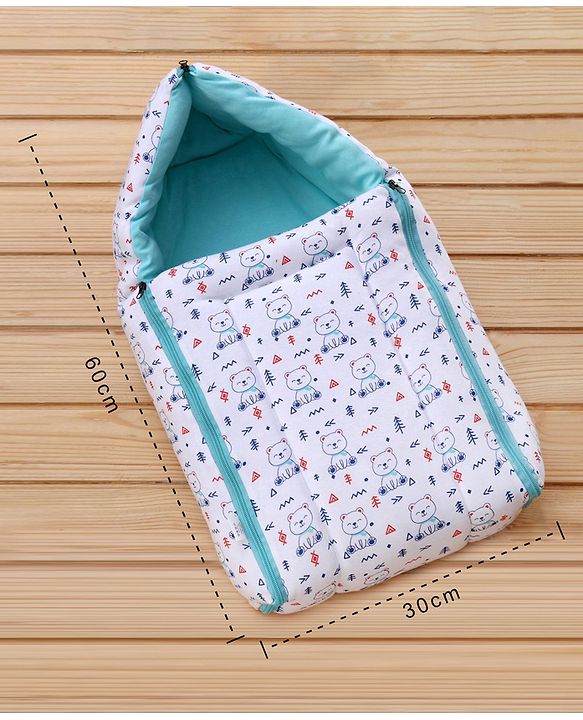 Babyhug Sleeping Bag Teddy Print - White Blue