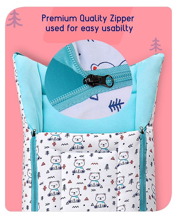 Babyhug Sleeping Bag Teddy Print - White Blue