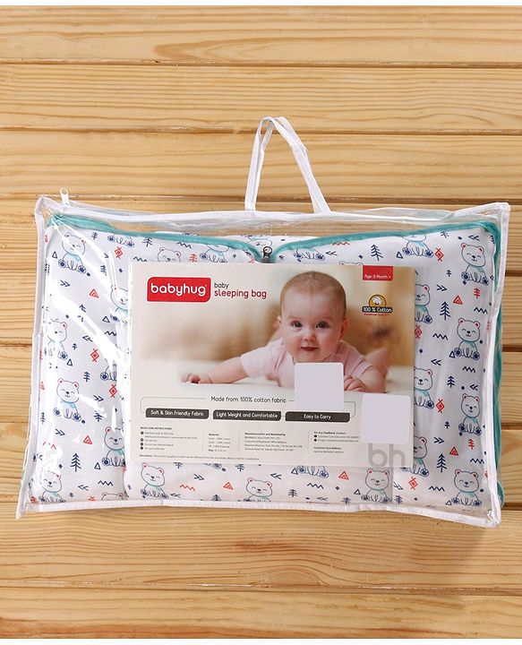 Babyhug Sleeping Bag Teddy Print - White Blue