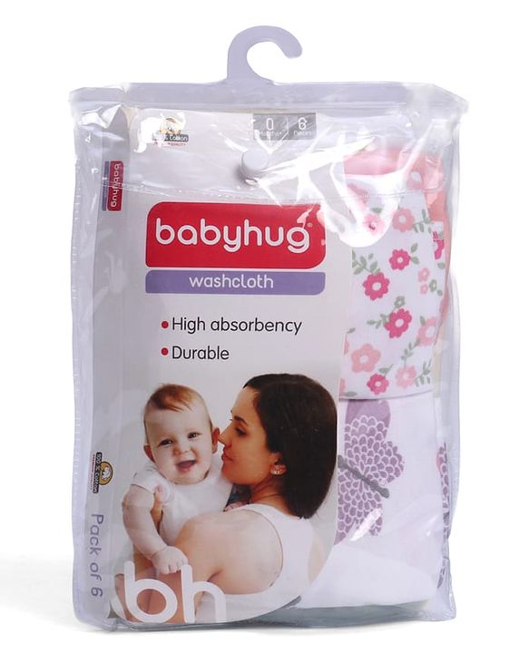 Babyhug 100% Cotton Wash Cloth Pack of 6 - Multicolor