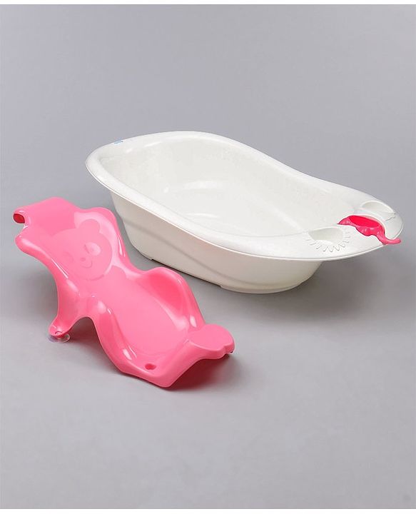 Babyhug Large Size Bath Tub With Bath Sling Bear Print - (Colour May Vary)