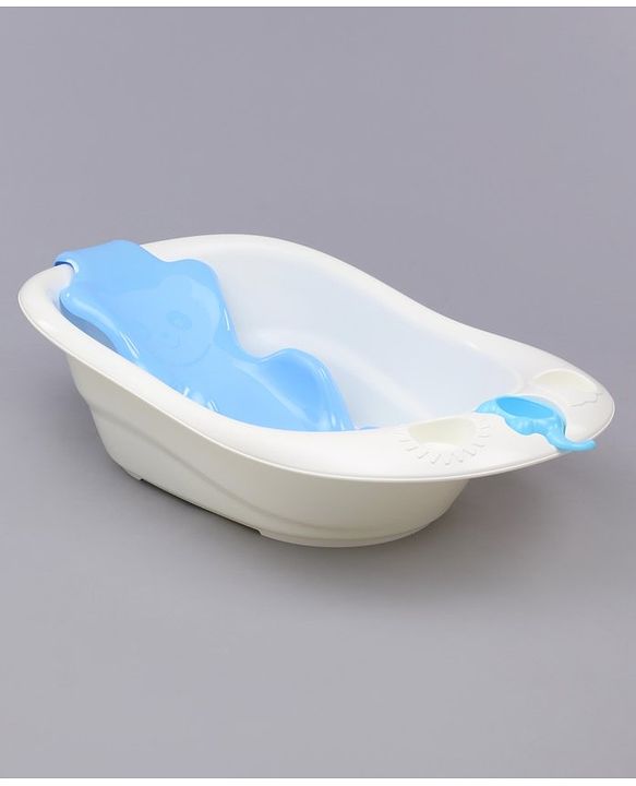 Babyhug Large Size Bath Tub With Bath Sling Bear Print - Blue (Color May Vary)