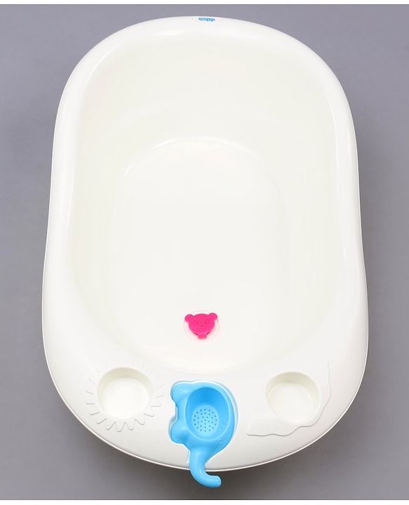 Babyhug Large Size Bath Tub With Bath Sling Bear Print - Blue (Color May Vary)