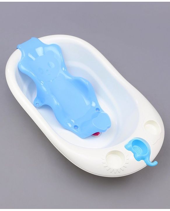 Babyhug Large Size Bath Tub With Bath Sling Bear Print - Blue (Color May Vary)