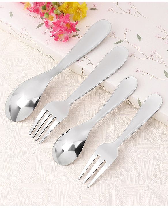 Babyhug Stainless Steel Spoon & Fork Set - Pack of 4