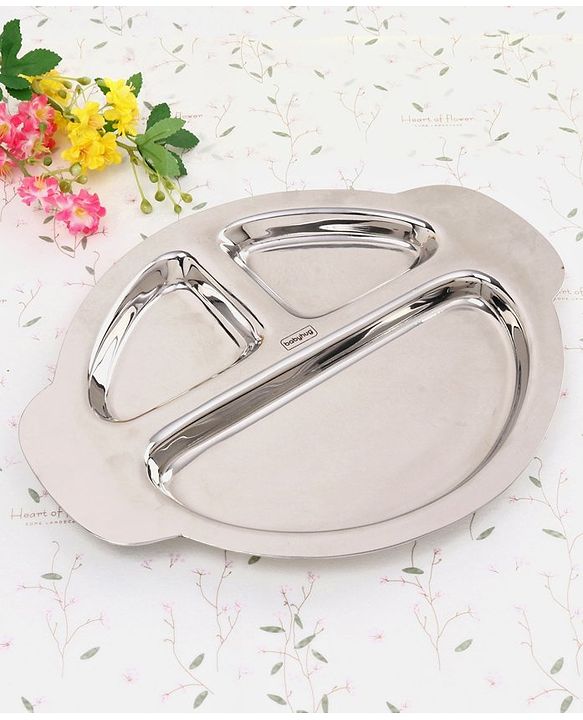 Babyhug Stainless Steel Section Plate Set With Spoon And Fork - Silver