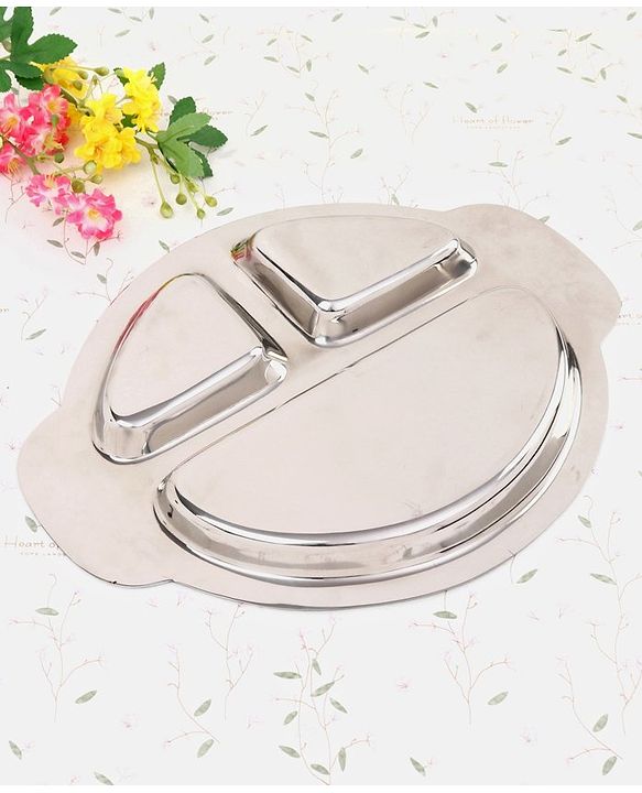 Babyhug Stainless Steel Section Plate Set With Spoon And Fork - Silver