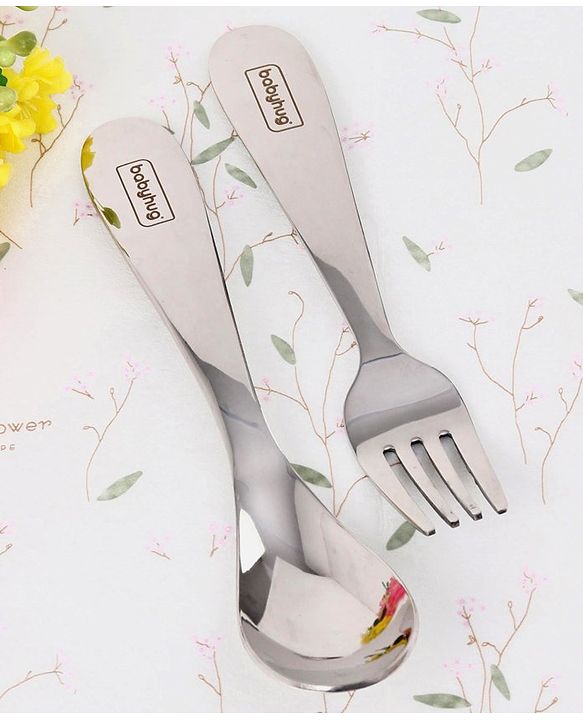 Babyhug Stainless Steel Section Plate Set With Spoon And Fork - Silver
