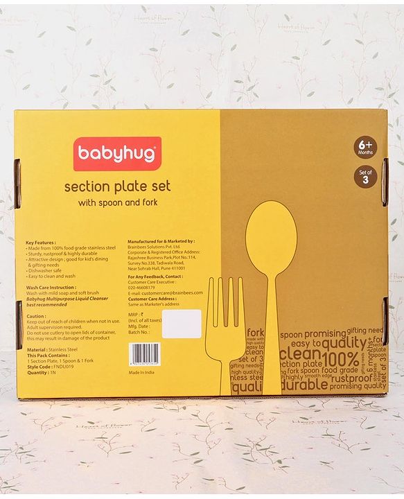 Babyhug Stainless Steel Section Plate Set With Spoon And Fork - Silver