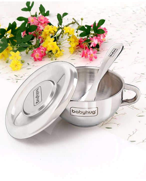 Babyhug Double Wall Stainless Steel Feeding Bowl Set with Spoon