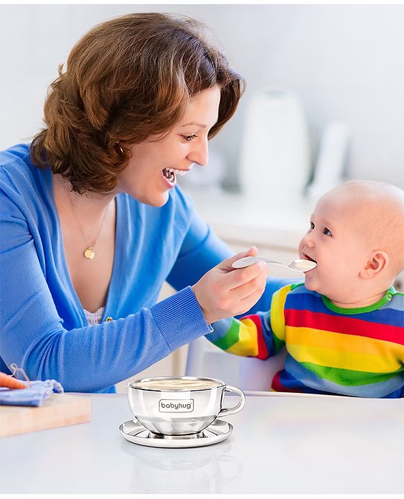 Babyhug Double Wall Stainless Steel Feeding Bowl Set with Spoon