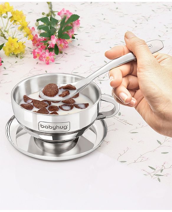 Babyhug Double Wall Stainless Steel Feeding Bowl Set with Spoon